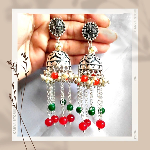 Lara Silver Jhumka - Medium, White
