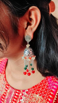 Lara Silver Jhumka - Medium, White