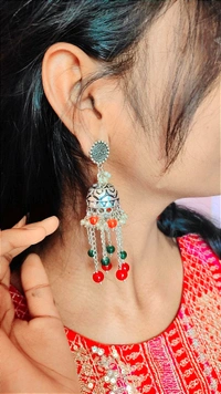 Lara Silver Jhumka - Medium, White