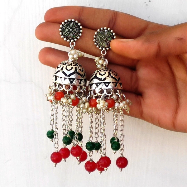 Lara Silver Jhumka - Medium, White