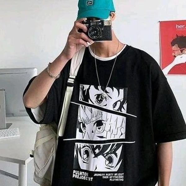 Anime Printed Oversized T-Shirts for Men | Down Shoulder Loose Fit Black T-Shirt for Men | Goku and Naruto Printed T-Shirt for Men | Relaxed Fit Cotton T-ShirtName: Anime Printed Oversized T-Shirts for Men | Down Shoulder Loose Fit Black T-Shirt for Men | Goku and Naruto Printed T-Shirt for Men | Relaxed Fit Cotton T-Shirt - Black, M
