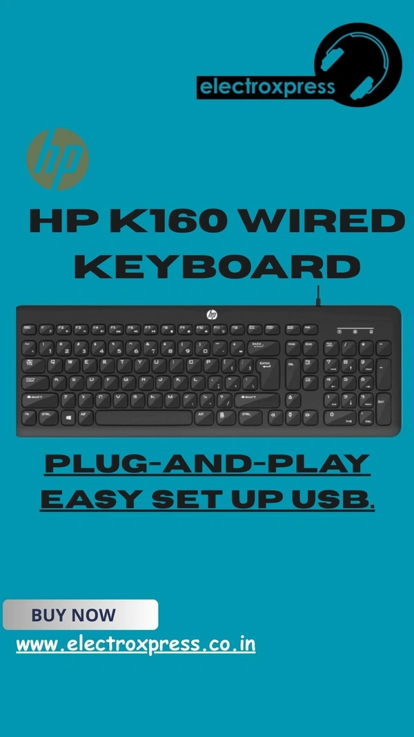 HEWLETT PACKARD (HP) hp K160 Wired Keyboard Plug-and-Play easy Set up USB. - 1 Years