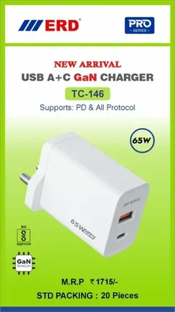 ERD TC-146 USB A+C Gan CHARGER + C TO C CABLE    