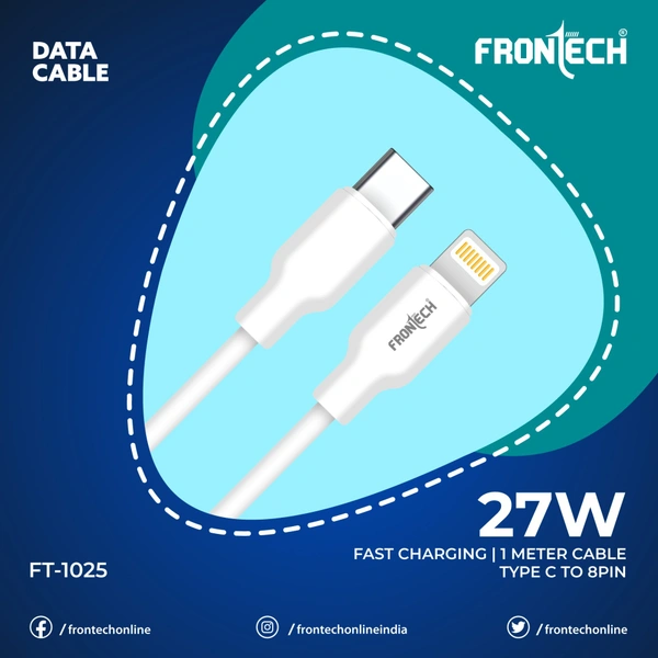FRONTECH 1025- FRONTECH USB PVC CABLE TYPE C  to 8 PIN 27W - 6 MONTHS