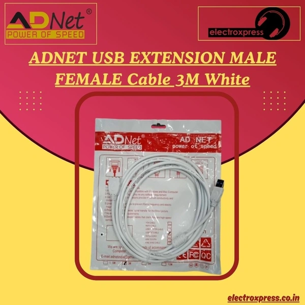 ADNET USB EXTENSION MALE FEMALE Cable 3M White PACK OF 10