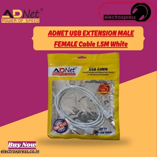 ADNET USB EXTENSION MALE FEMALE Cable 1.5M White PACK OF 10