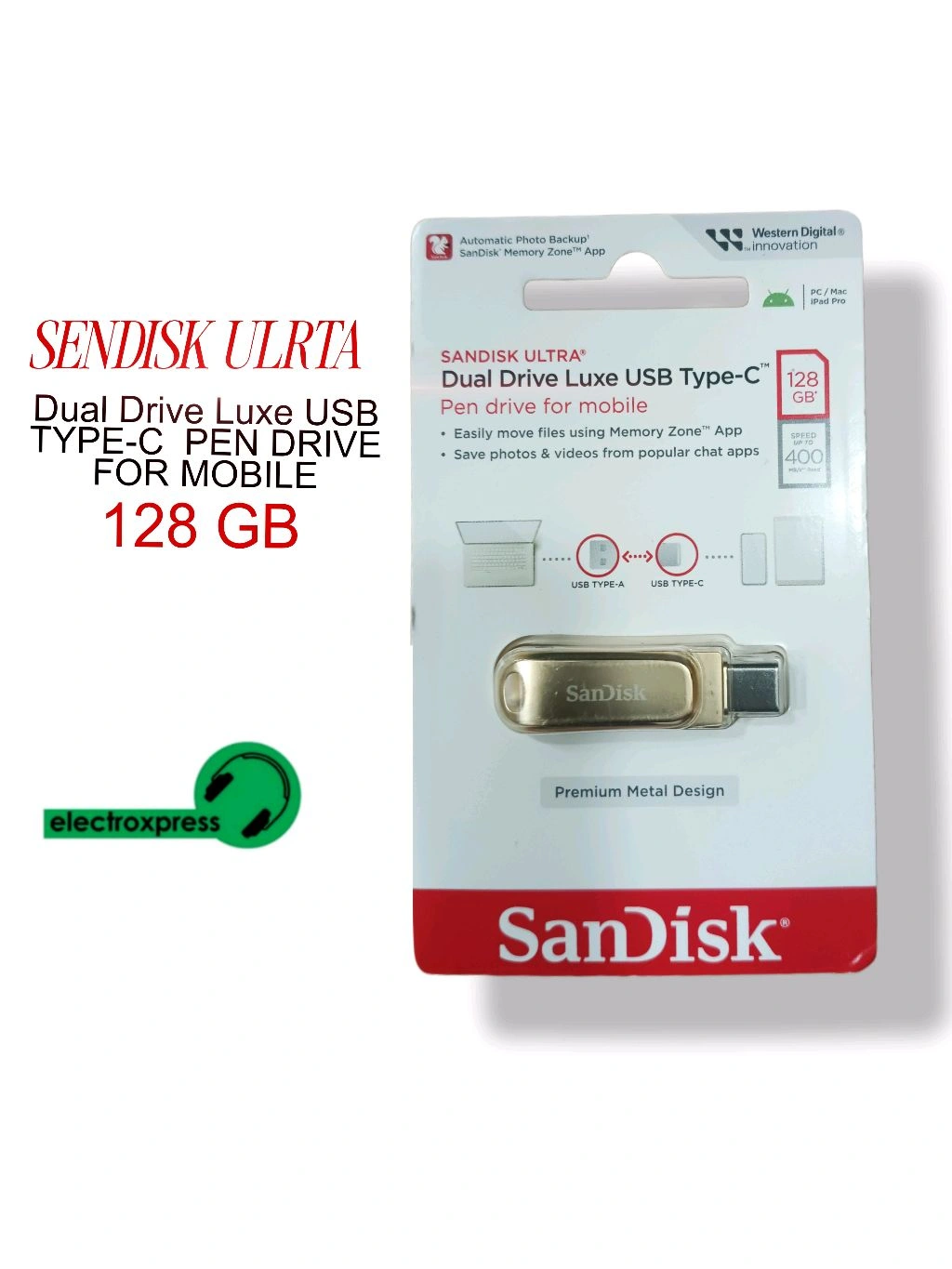 DUAL DRIVE LUXE USB TYPE C 128 GB PEN DRIVE FOR MOBILE