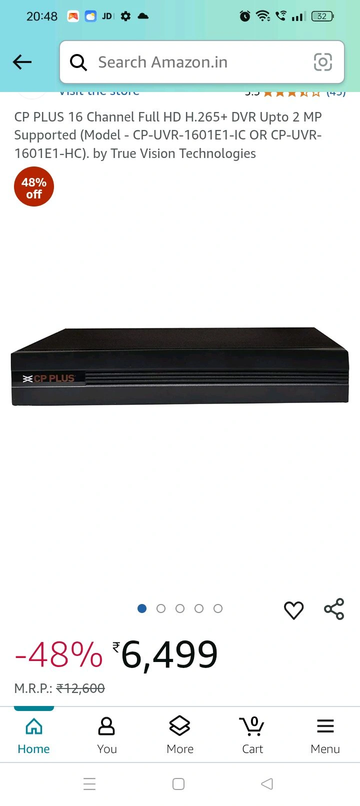 CP PLUS 16 CHANNEL FULL HD DVR UPTO MP SUPPORTED (MODEL- CP -UVR  -1601E1-IC OR CP UVR 1601E1 HC)