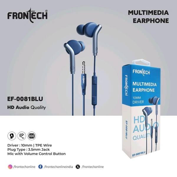 FRONTECH MULTIMEDIA EARPHONE EF-0081BLU - 6 Months