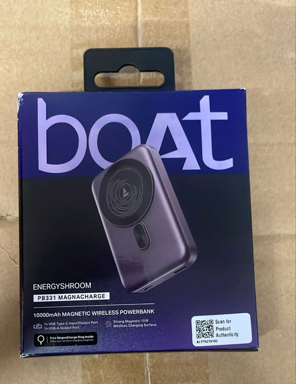 BOAT boAt New Launch EnergyShroom PB331 (Magsafe) 10000mAh Magnetic Wireless Powerbank, 15W Wireless & 22.5W Wired Charging for (iPhone 16,15,14,13 & 12, Android & Other Qi Enabled Devices)  - 1 Year