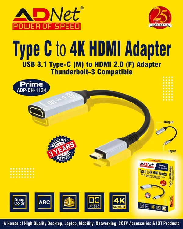 ADNET TYPE C to 4K HDMI ADAPTER ADP-CH-1134 - 6 Month
