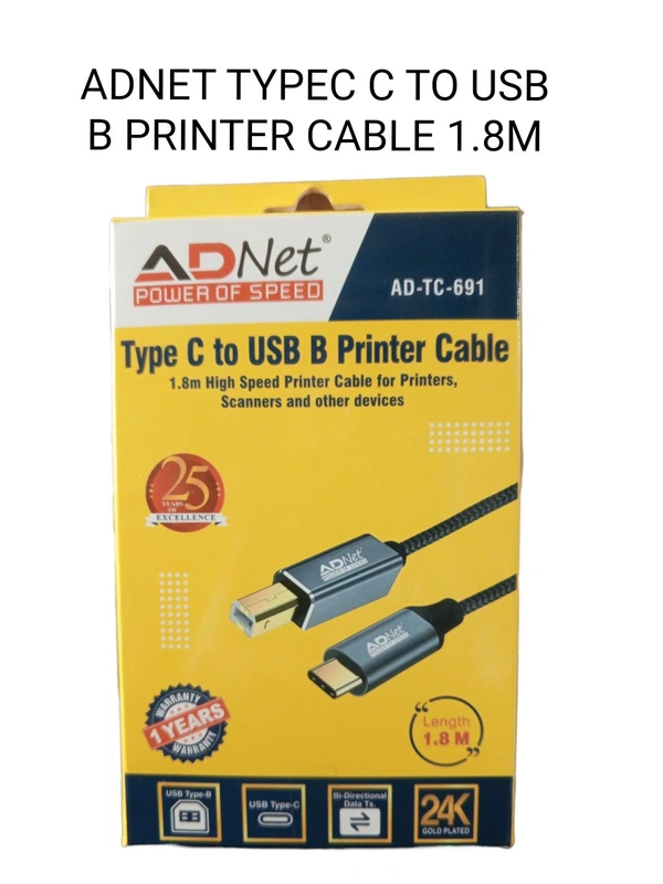 ADNET TYPE C TO USB B PRINTER CABLE-AD-TC-691 - 1 Year