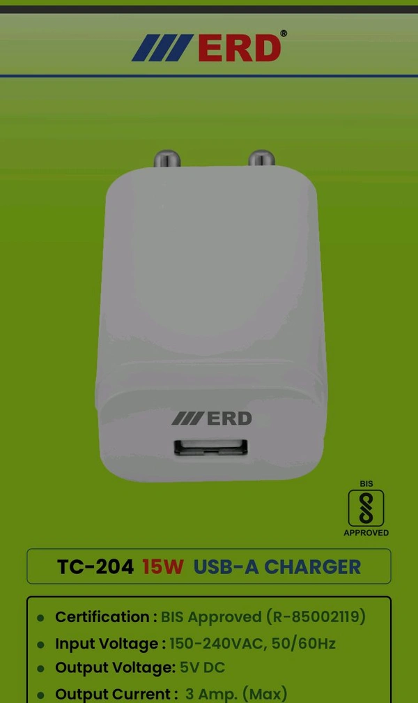ERD TC-204 15W USB-A CHARGER  - 6 Month