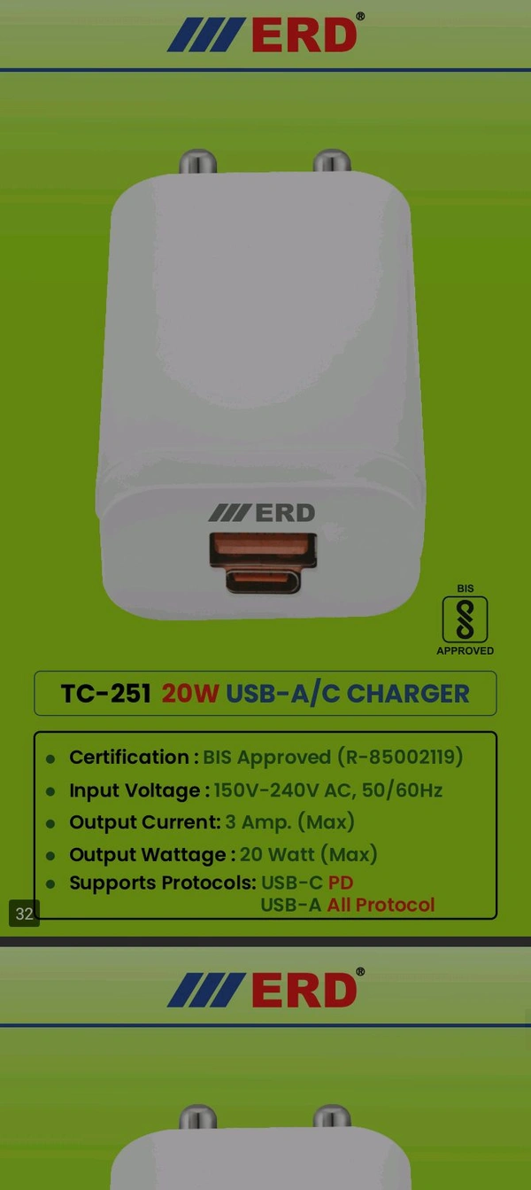 ERD TC-251 20W USB-A/C CHARGER - 6 Month