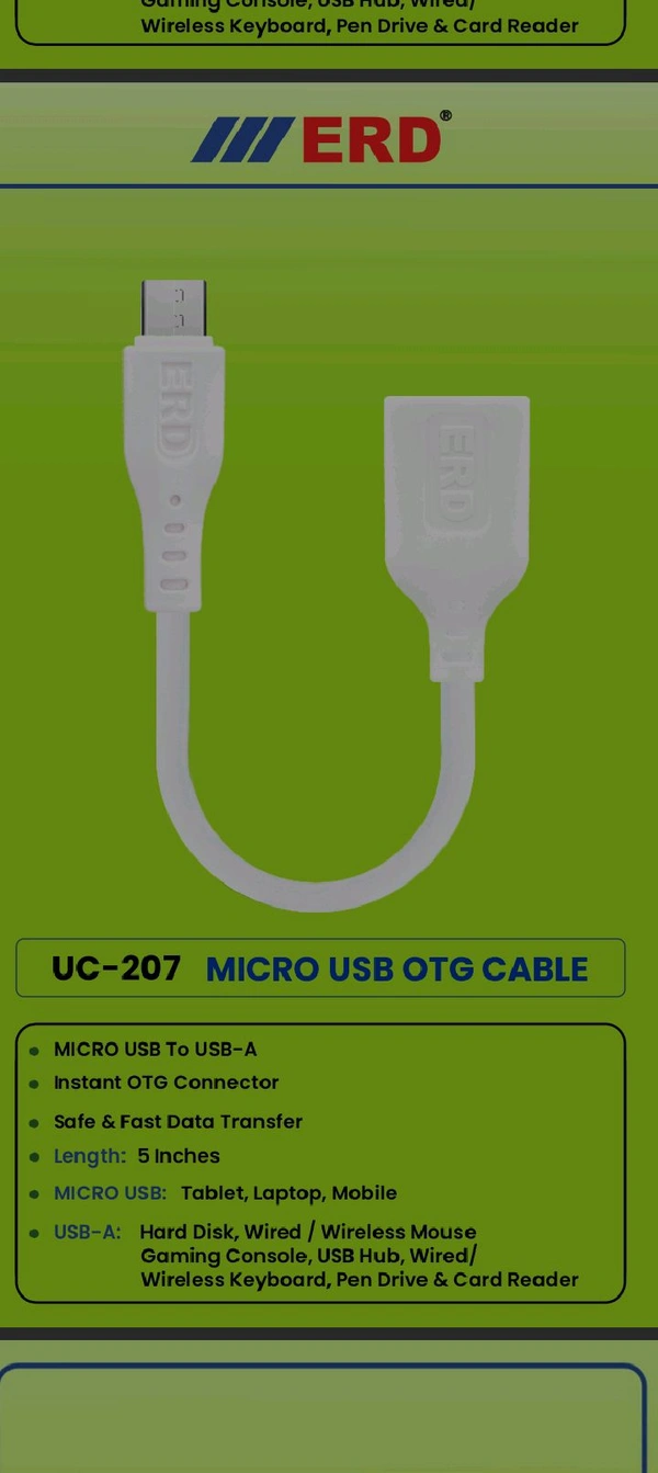 ERD UC 207 MICRO USB OTG CABLE  - 6 Month