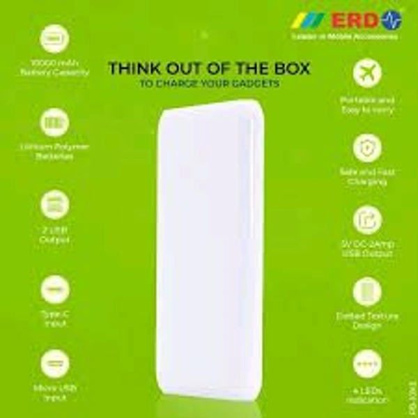 ERD MOBILE POWER BANK 10000MAH USB A+C CHARGING PORT - 6. Months