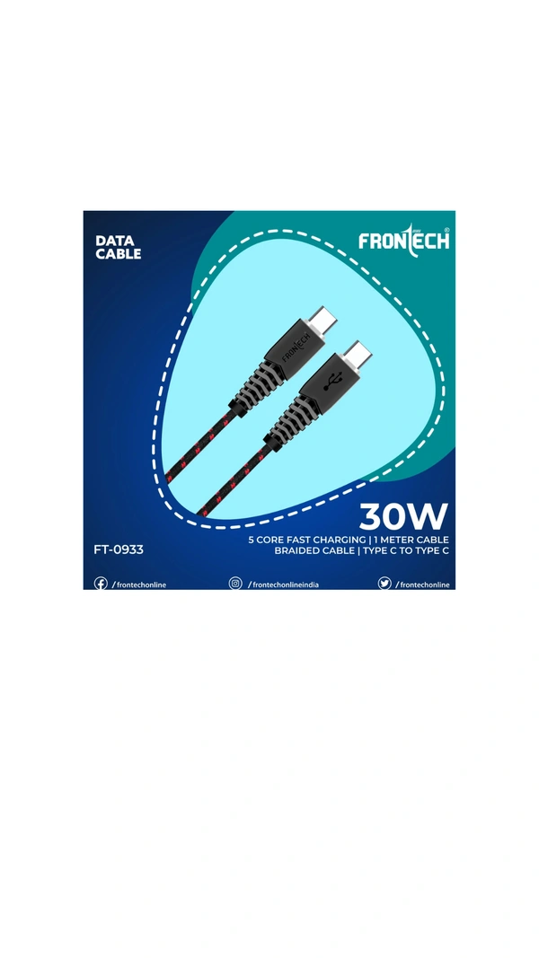 FRONTECH 0933- FRONTECH USB BRAIDED CABLE  C TO C 30 WATT  5 CORE  1 METRE - 6 MONTHS