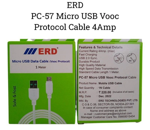 ERD MICRO USB VOOC CABLE 4AMP PC-57 pack of 10