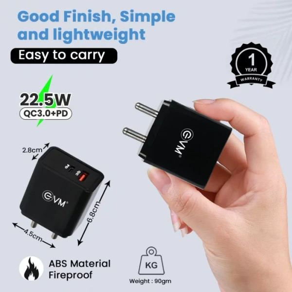 EVM ENSPEED 22.5 W (QC3.0 + PC FAST CHARGER) P-22 PACK OF 10