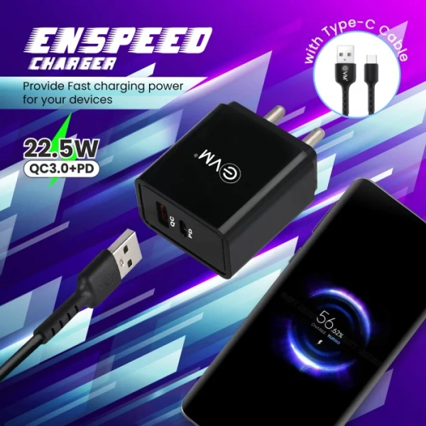 EVM ENSPEED 22.5 W (QC3.0 + PC FAST CHARGER) P-22 PACK OF 10