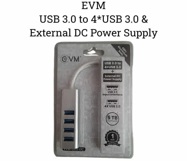 EVM USB 3.0 TO 4*USB 3.0 + EXTERNAL DC POWER SUPPLY EVM U3.0 DC ABS+ALUMINIUM BODY