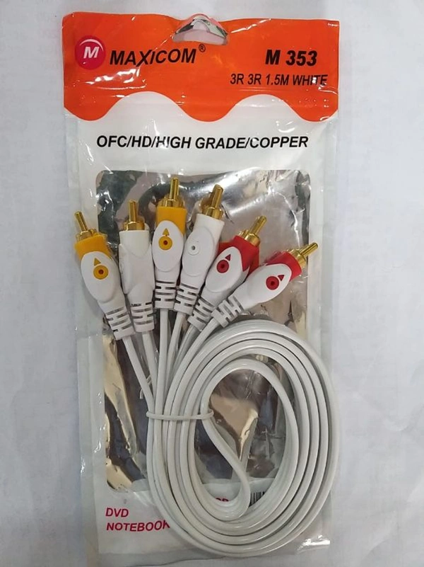 MAXICOM 3RCA TO 3RCA CABLE WHITE PACK OF 10