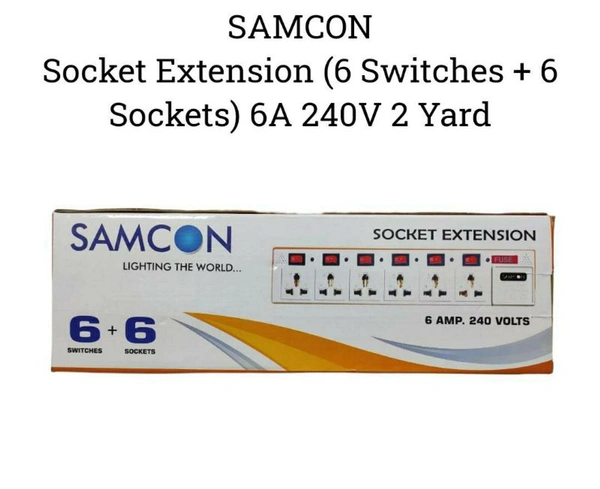 SAMCON Socket Extension (6 Switches + 6 Sockets) 6A 240V 2 Yard