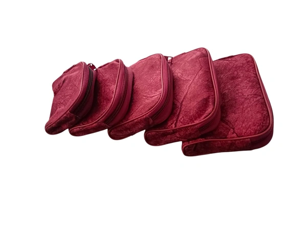 Premium Fabric Zipper Pouch Set (Set of 5 – Maroon) - 1 Set
