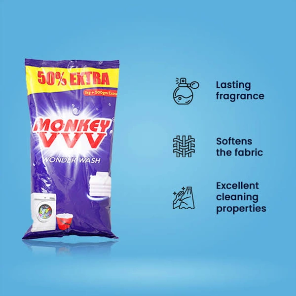 Monkey VVV Wonder Wash Detergent Powder - Out of Stock, 1.5 Kg