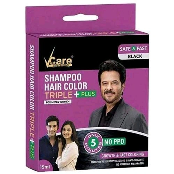 V Care Shampoo Hair Color Triple+ (Black) - Out of Stock, 25ml, Hair Color