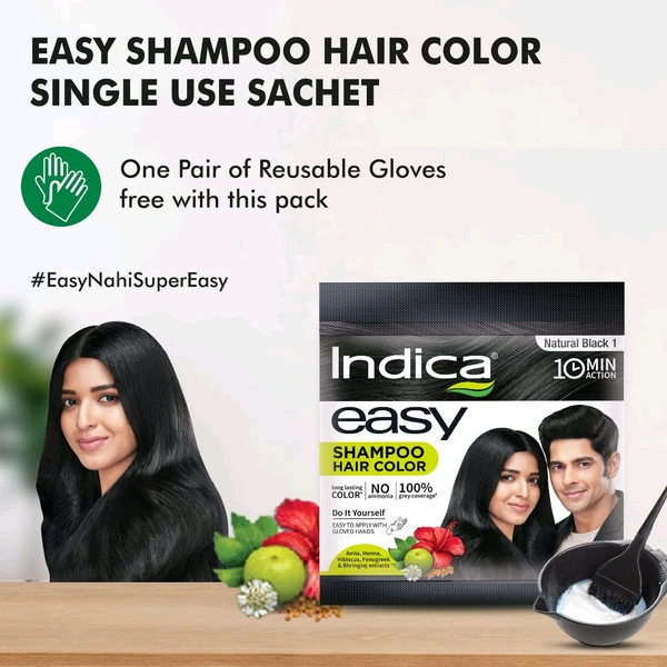 Indica Easy Shampoo Hair Color Natural Black 1 - Out of Stock, Hair Color