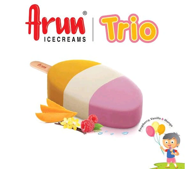 Arun Ice Creams Trio Raspberry, Vanilla & Mango Flavored Ice Cream - 60ml