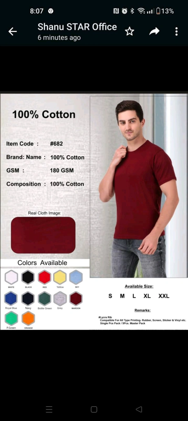 PolyCotton Tshirt 170- 180 GSM   Roundneck. - S, White