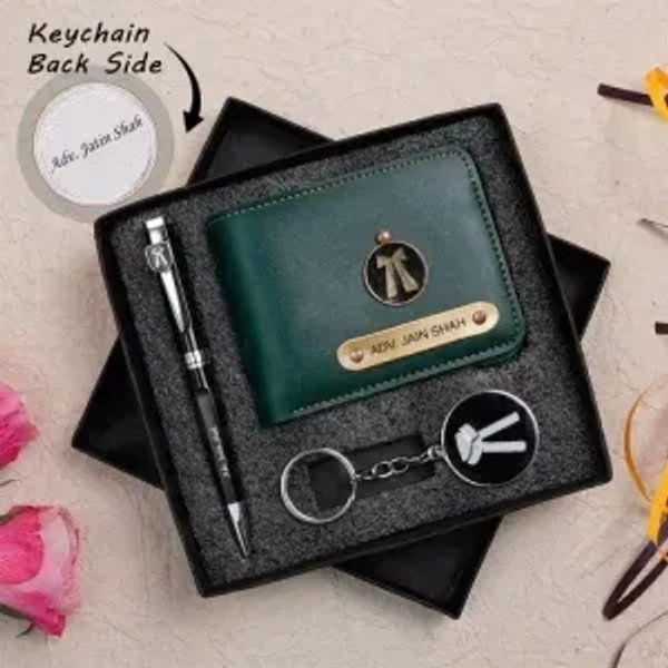 Engraving Faux Leather Men’s Wallet + Adv. set - Tan