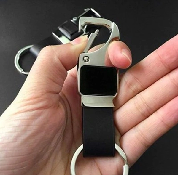 Keychain Metal  Black Leather Metal Hoop Keychain with Opener