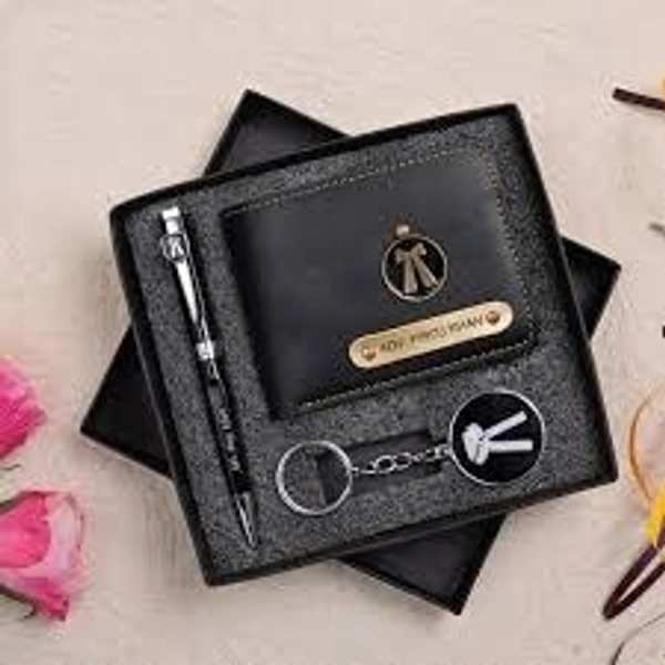Engraving Faux Leather Men’s Wallet + Adv. set - Black
