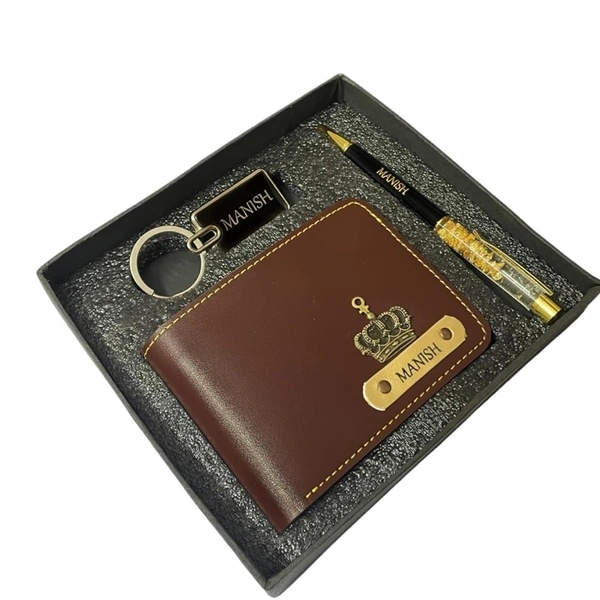 Engraving Faux Leather Men’s Wallet + Keychain Set - Green