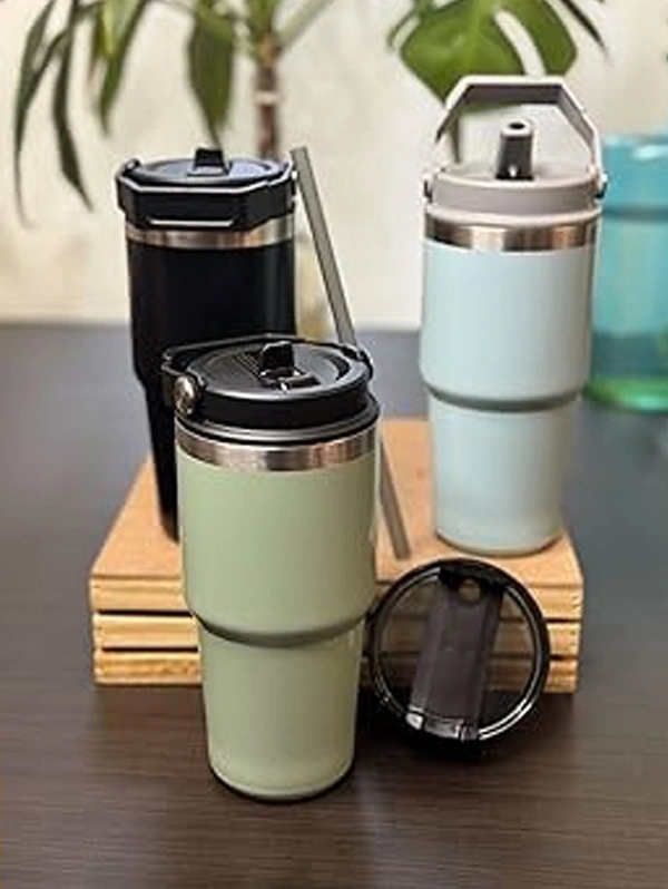 Tumbler 600 ml With Metal Straw - White