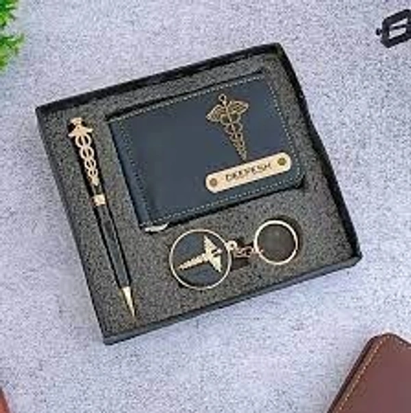 Engraving Faux Leather Men’s Wallet + Dr. set - Green