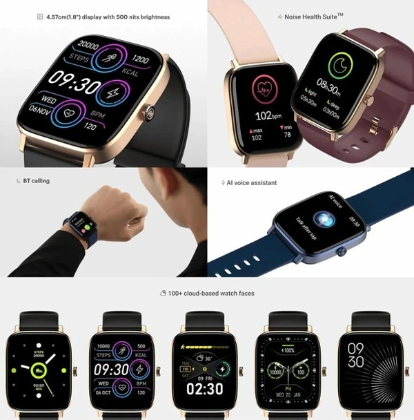Noise ColorFit Icon 2 Smartwatch with Bluetooth calling, Call rejection, Find my phone, Control music, Wake gesture, Vibration, Do not disturb mode, brightness 1.8 inch Display (Jet Black) - blck