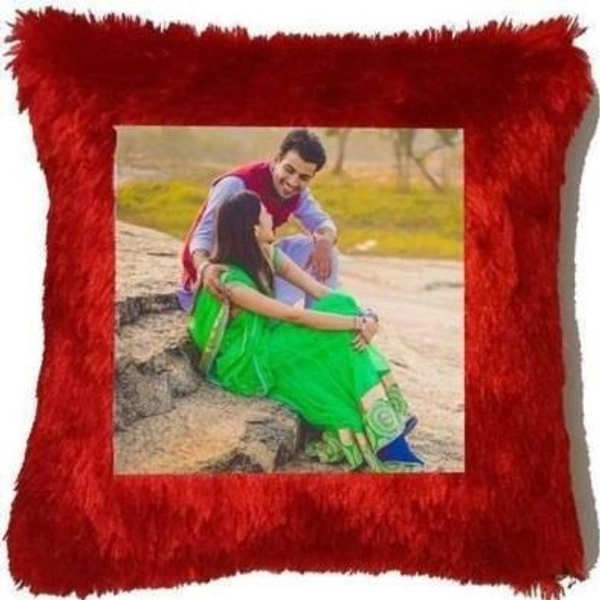 Red Fur Pillow Sqaure - 16x16 inch, Red