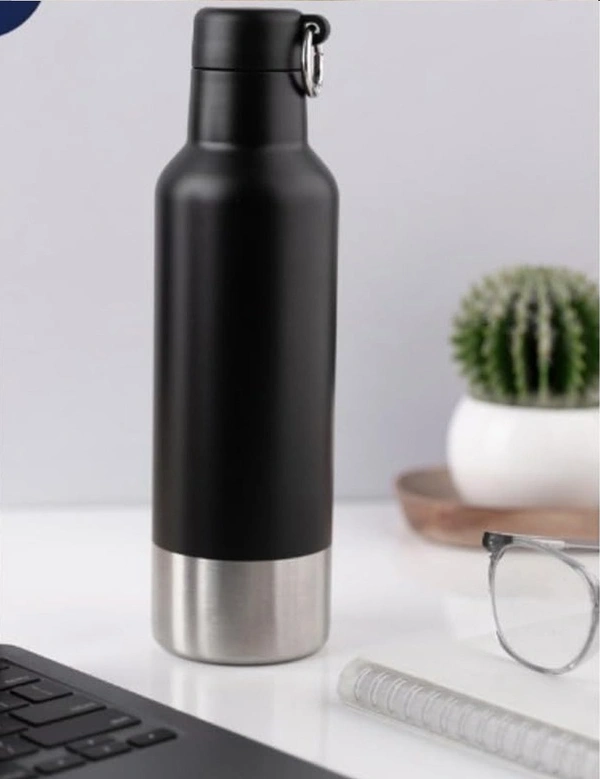 Insulated Vacuum Flask Bottle with Lock Mouth Cap | - Black