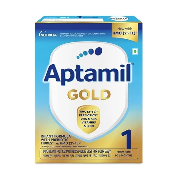 Aptamil Gold Infant Formula Milk Powder for Babies - Stage 1 (Upto 6 months) - with HMO and Prebiotics - 400gms - BIB Pack