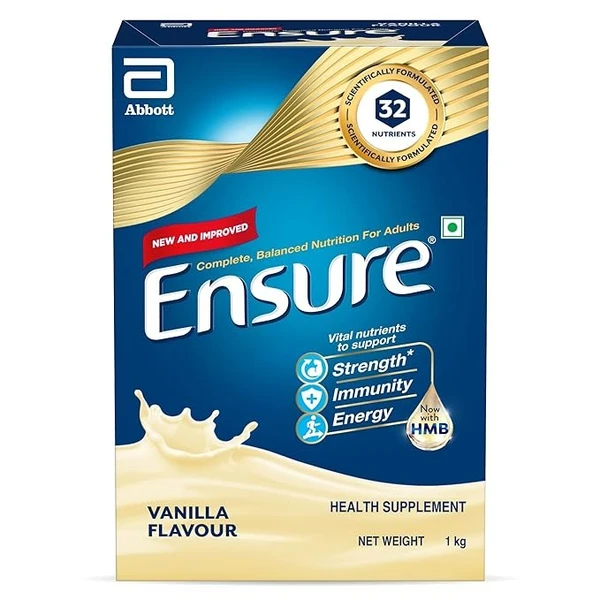 Ensure Complete, Balanced Nutrition Drink For Adults 1kg, Vanilla Flavour, Now With A Special Ingredient HMB And 32 Essential Nutrients To Help Build & Protect Muscle Strength