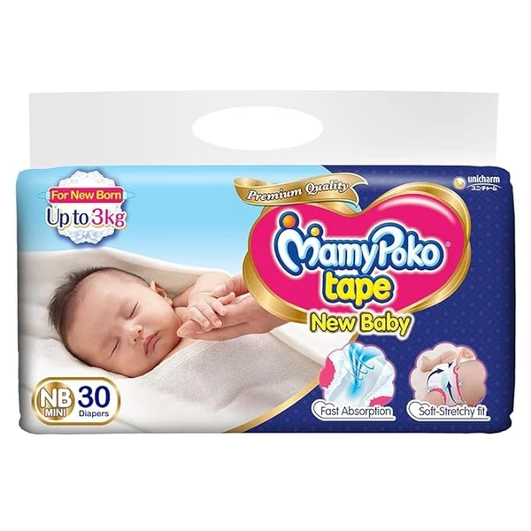 MamyPoko Baby Tape Diapers, New Born mini, Pack of 30