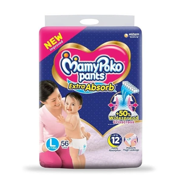 MamyPoko Pants Extra Absorb Baby Diaper, Large (Pack of 56)