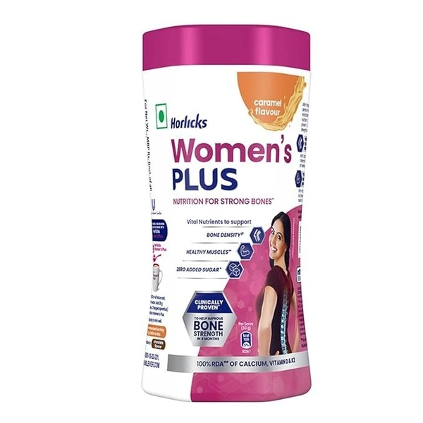 Horlicks Women's Plus Caramel Nutrition Drink 400 g Jar, Nutrition for strong Bones with 100% daily Calcium & Vitamin D - No Added Sugar
