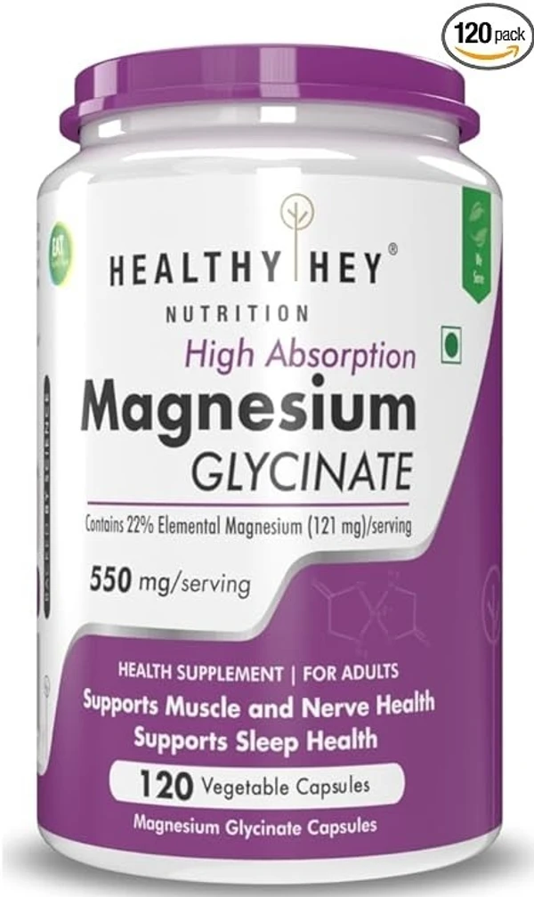 HealthyHey Nutrition High Absorption Magnesium Glycinate -120 Vegetable Capsules