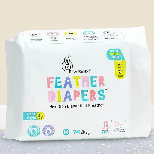 R for Rabbit Medium Size Premium Feather Diaper for Baby 7 to 12 kgs (74 Combo Pack Offer)