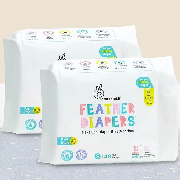 R for Rabbit Small S Size Premium Feather Diaper for Baby 5 to 9 kgs (96 Combo Pack Offer)